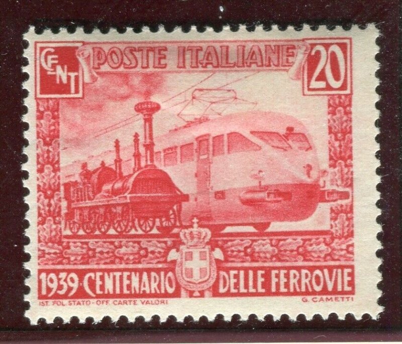 ITALY; 1939 early Italian Railways issue Mint hinged 20c. value