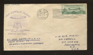 1933 Miami to Chicago Graff Zeppelin Air Mail Stamp #C18 Postal Cover