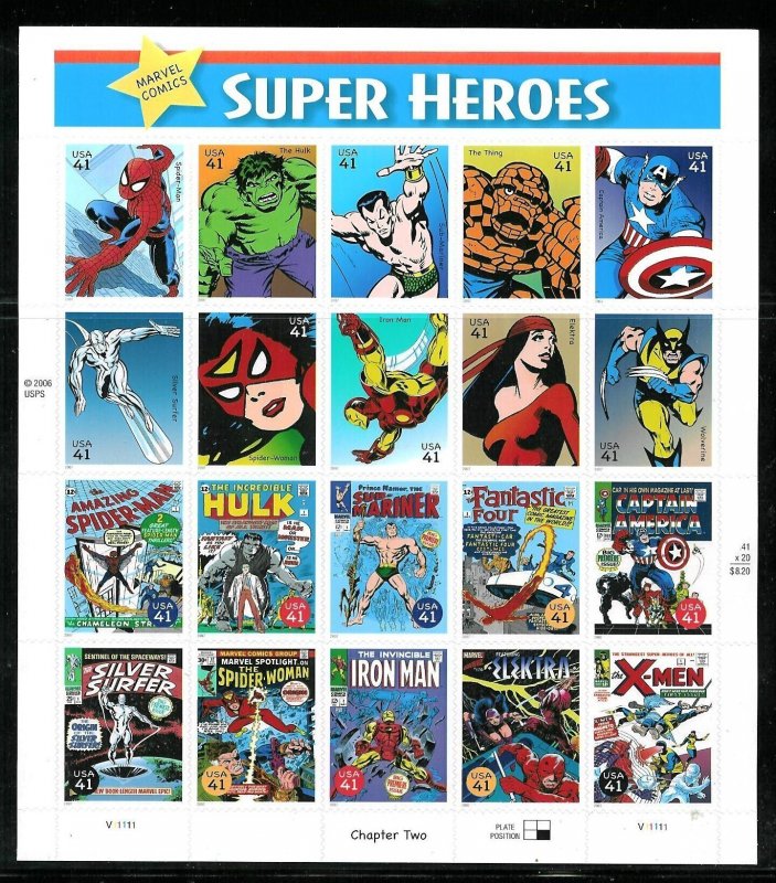PCBstamps   US #4159 Sheet $8.20(20x41c)Super Heroes, (V11111), MNH, (3)