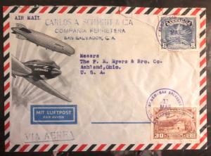 1939 Germany Zeppelin Lufthansa Airmail Cover Used In Salvador To Ashland USA