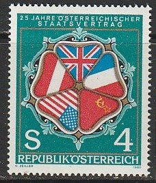 1980 Austria - Sc 1152 - MNH VF - 1 single - Flags of Austria and Four Powers