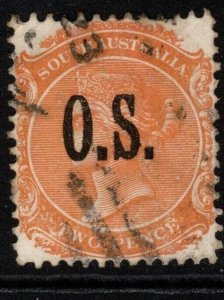 SOUTH AUSTRALIA SGO59 1896 2d ORANGE-RED p13 USED