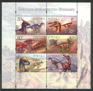 Poland 2000 Dinosaurs perf sheetlet containing set of 6 v...