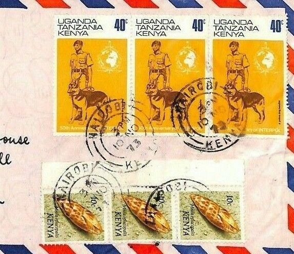 CE191 Kenya Cover KUT INTERPOL MIXED FRANKING 1973 Air Mail Cover POLICE DOGS