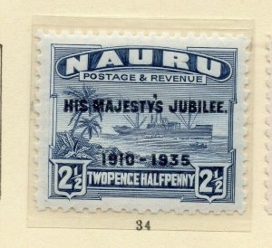 Nauru 1935 Early Issue Fine Mint Hinged 2.5d. Optd NW-165596
