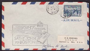 Canada-cover  #10773 - 7c airmail on first flight St. John to Boston [ AAMC 4711