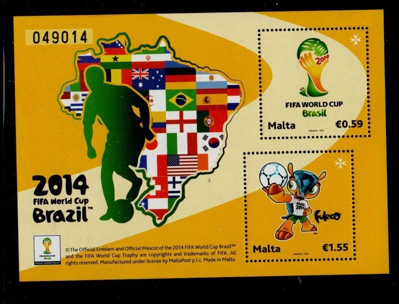 Malta Sc 1516 2014 Soccer World Cup stamp sheet mint NH