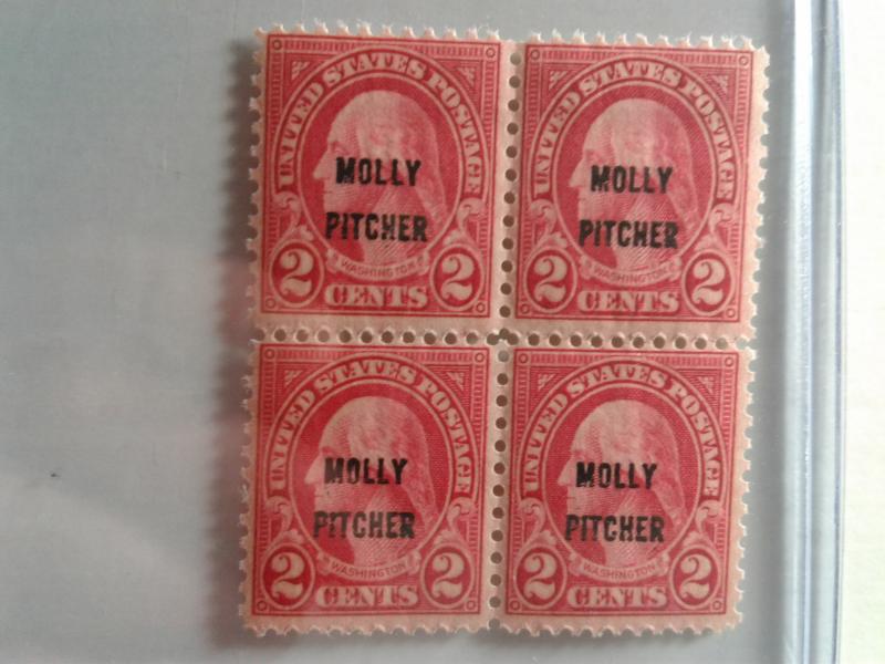 SCOTT # 646 MOLLY PITCHER OVERPRINTS MINT NEVER HINGED BLOCK OF 4 GEMS  1928 !!