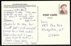 QSL QSO RADIO CARD Jordan River Temple,David L. Christensen,KD7UM, UT (Q2425)