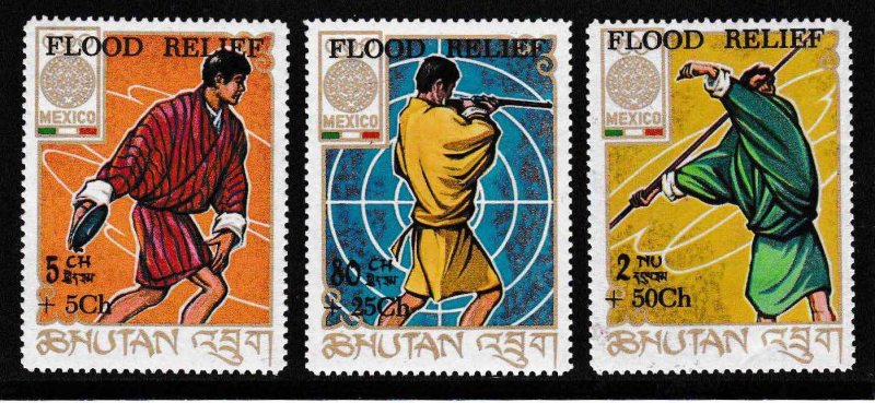 Bhutan Three Stamps from the Mexico City Olympics Overprnted/Surcharged B3-B7