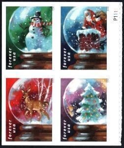 U.S.#5816-5619 Snow Globes 66c Mixed Booklet Plate Block of 4, MNH. #P1111