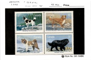 Canada, Postage Stamp, #1220a Block Mint NH, 1988 Dogs (AF)