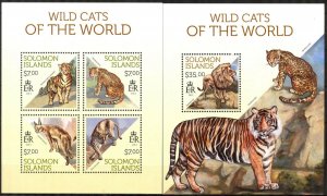 Solomon Islands 2013 Wild Cats Tigers Lions Puma Caracal sheet + S/S MNH