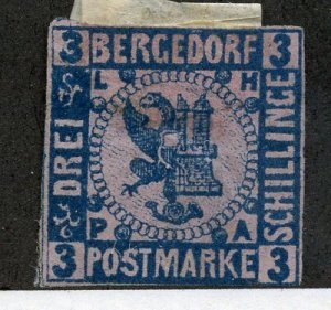 German States- Bergedorf, Scott #4, Unused, Hinged, 1872 Moens Reprint