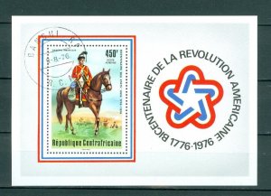 Rep. Centrafricane. 1976 Souvenir Sheet, Cancel. USA 1776-1976. Soldier,Horse.