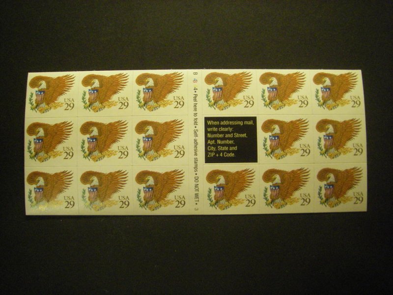 Scott 2595a, 29c Brown Eagle, Pane of 17, #B4344 3, Type B, Tough Plate, CV $150