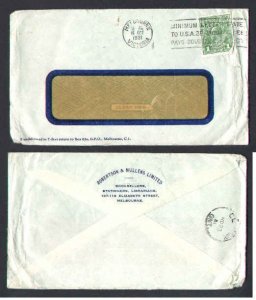 Australia cover #3654 - 1 penny green KGV - window envelope-Melbou