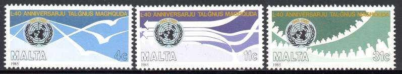 Malta - 1985 40th Anniversary of UNO Set MNH** SG 764-766