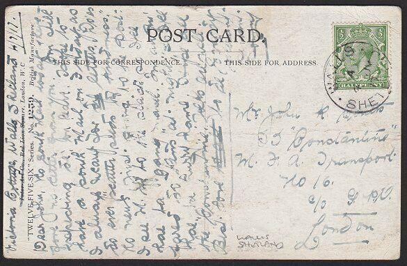 GB SCOTLAND 1917 postcard WALLS / SHETLAND cds.............................1254