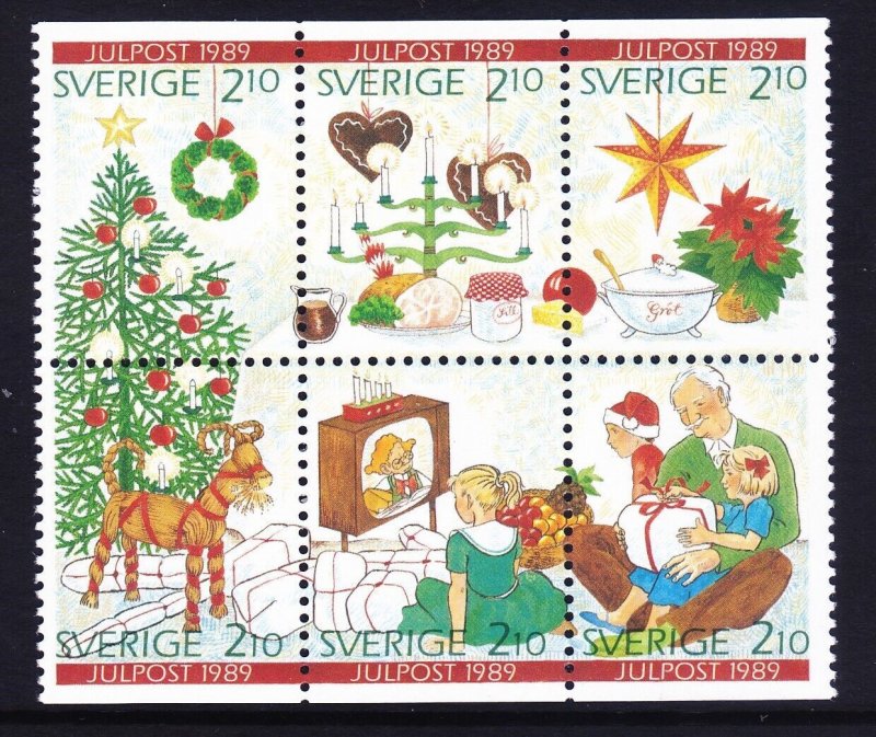 Sweden 1766-71 MNH 1989 Christmas Block of 6 From Booklet Very Fine