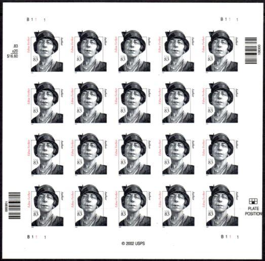 US Stamp #3434 MNH Edna Ferber Full Sheet of 20 Plt. #P1111