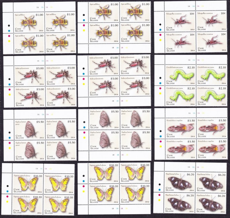 Cook Is. Insects Beetle Dragonfly Part 2 12v Corner Blocks of 4 2014 MNH