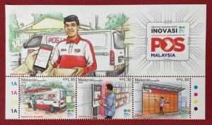 Malaysia 2020 World Post Day Strip of 3V with Header & Margin Plate 1A MNH