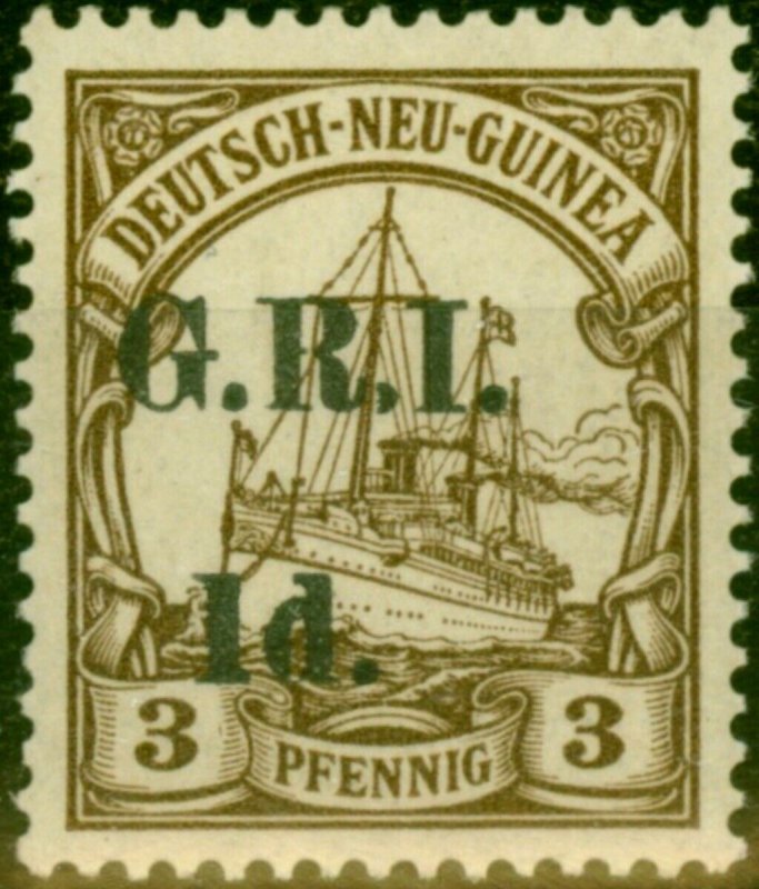 New Guinea 1914 1d on 3pf Brown SG16c 1 with Straight Top Seref V.F MNH