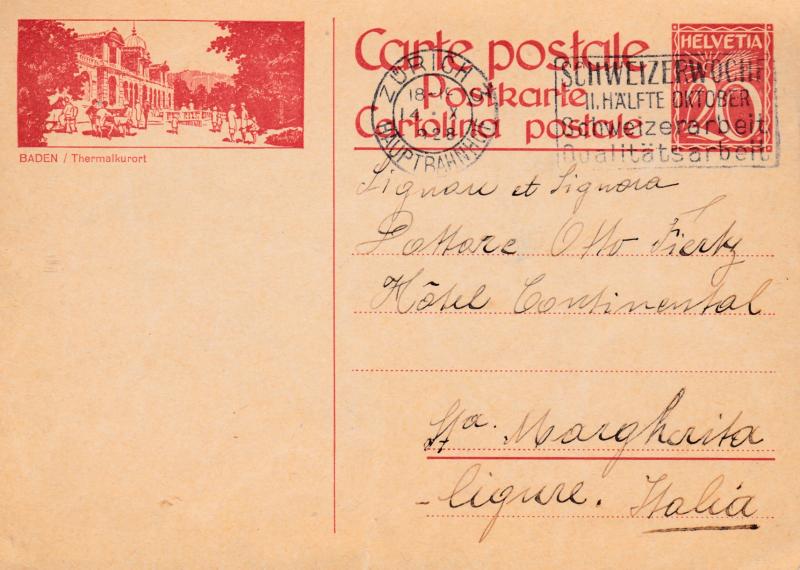 Switzerland 1928 Postal Card Leggiuno Sangiano, Varese Italian Swiss Area