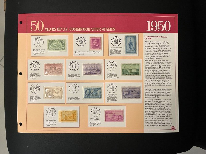 1950 50 YEARS OF U.S. COMMEMORATIVE STAMP Albums Panel of stamps