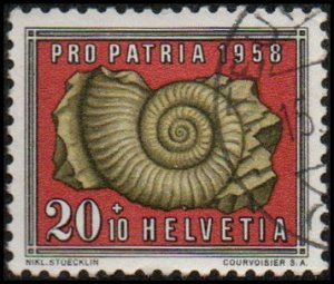 Switzerland B274 - Used - 20c+10c Ammonite Fossil (1958) (cv $0.80)