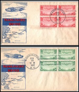 1937 Trans-Pacific airmail 20c 50c FAM 14 FDCs Sc C21-6a C22-6b IOOR cachet (E2