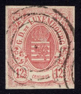 Luxembourg 1859 12.5c Rose, Imperf, Scott 8, SG 11, VFU, Cat $200
