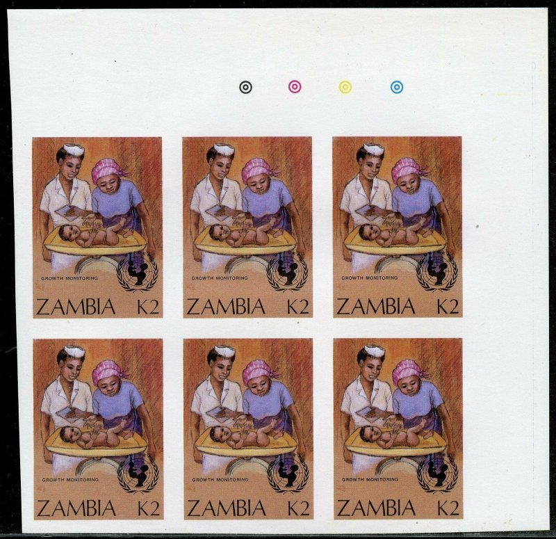 ZAMBIA  UNESCO SET  IMPERFORATE CORNER BLOCKS OF SIX  SC#440/43  MINT NH