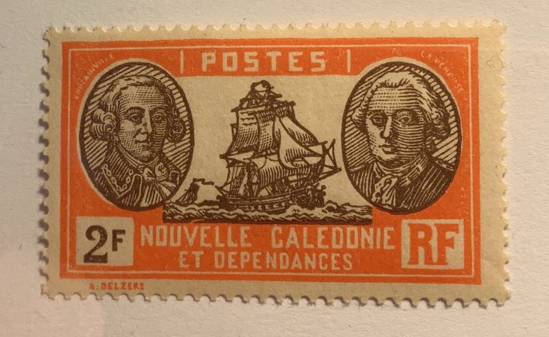 New Caledonia 1928 Scott 169 MH - 2f, Sailing ship, Bougainville & La Pérouse