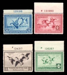MOMEN: US STAMPS #RW1-RW4 PLATE SINGLE DUCK MINT OG NH VF LOT #96237