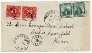 Trinidad & Tobago 1921 Port of Spain on cover to the U.S., postage dues affixed