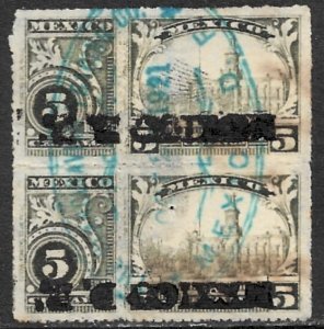 MEXICO REVENUES 1921 5c Buildings Type w MEXICO DF Control PAIR R491A Used