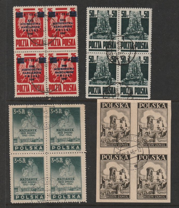 Poland x 4 used  blocks from late 1940's