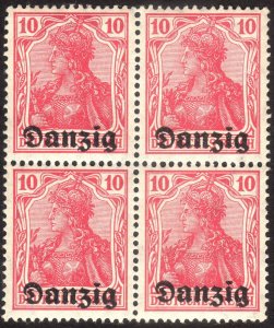 1920, Danzig 10pfg, MNH, Block of 4, Sc 2, Mi 2b