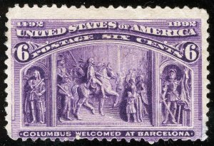 US Sc 235 Purple 6¢ 1893 Columbian Hinged Original Gum