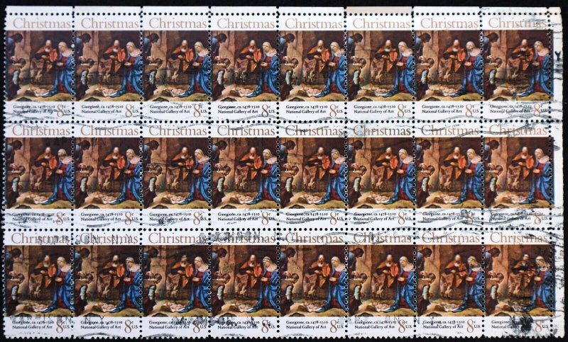 U.S. Used #1444 8c Christmas Block of 24. Roller Cancel. Scarce Used Multiple!