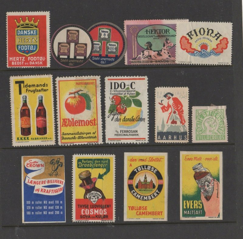 Assorted Lot of 14 Advertising Stamps, Mixed Condition