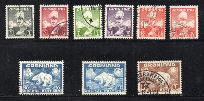 Greenland 1938 -1946 King & Polar Bear long stamp set used