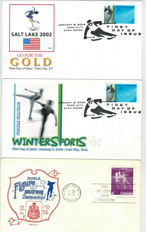 ICE SKATING FIGURE SKATING ICE DANCING SET COLLECTION OF 10 DIFF FDCs + Cards