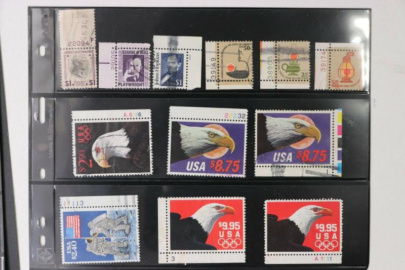 US High denomination priority postage lot 12 $1 $2 $5 used plate # singles eagle