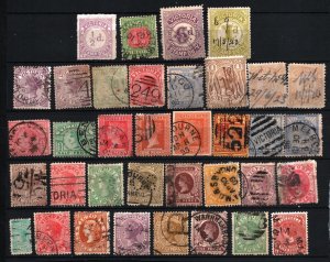 AUSTRALIA/VICTORIA 1873-1910 SET OF 36 STAMPS USED/HINGED