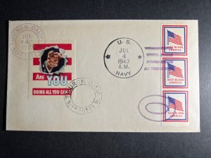 1943 Patriotic WWII USA Cover Tiburon CA Navy APO God Bless America Labels