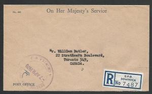 DOMINICA 1970 OHMS registered cover to Canada..............................50254 
