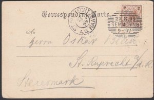 AUSTRIA 1899 Gruss Aus postcard superb SEMMERING pmk.......................E746